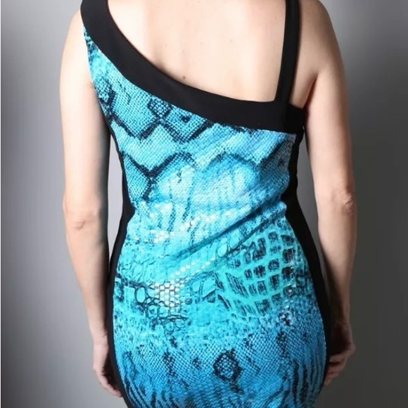 Frank Lyman Tourqoise Snake Print Sequins Gold Detail BodyCon Fitted Dress Sz 10 - Picture 5 of 13
